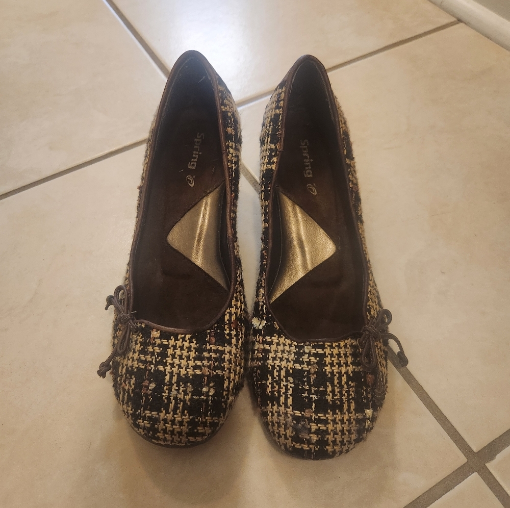 Faux Tweed Low Heels